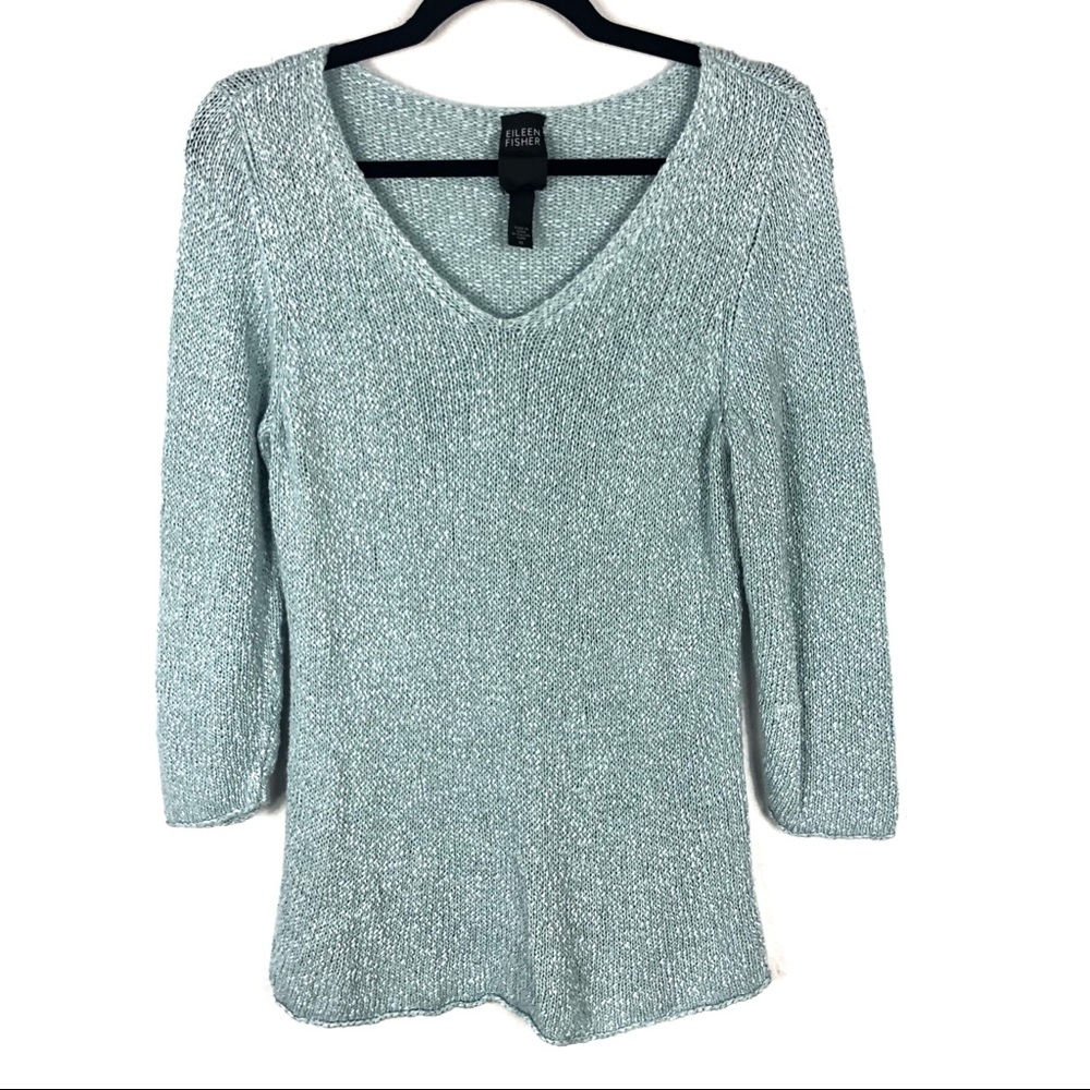 Eileen Fischer blue stretchy knit sweater M5